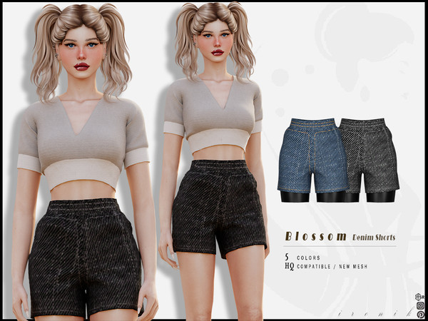 Sims 4 — Blossom Set - Denim Shorts by _ironik_ — -5 Colors