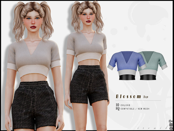 Sims 4 — Blossom Set - Top by _ironik_ — -10 Colors