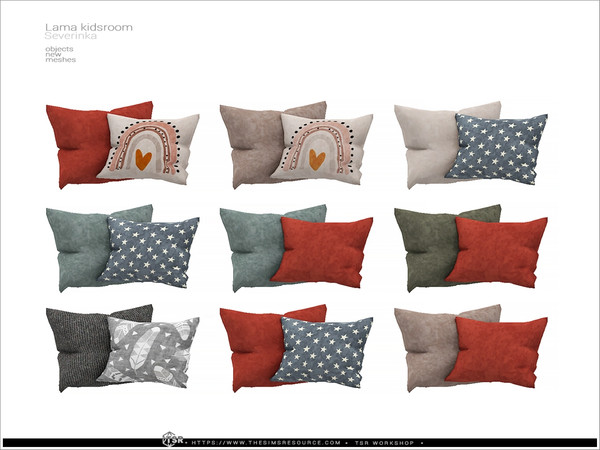 Sims 4 — Lama - bed pillows left by Severinka_ — A set of furniture and decor for a children's or teen's room. 8 items: