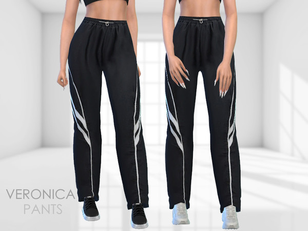 Sims 4 — Veronica Pants by Puresim — Athletic black and white pants