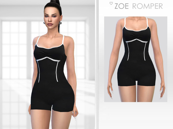 Sims 4 — Zoe Romper by Puresim — A black and white romper.