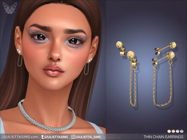 Sims 4 — Thin Chain Earrings by feyona — Thin Chain Earrings come in 4 colors of metal: yellow gold, white gold, rose