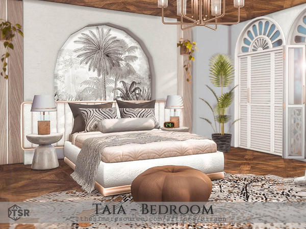 Sims 4 — Taia - Bedroom by Rirann — Taia is a modern elegant bedroom in white, grey and brown tones