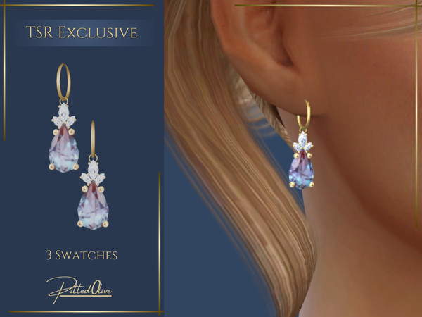 Sims 4 — Constance Earrings by Pitted0live — Pear alexandrite drop earrings with diamonds Custom catalog image