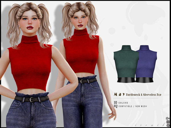Sims 4 — May Turtleneck & Sleeveless Top by _ironik_ — -10 Colors