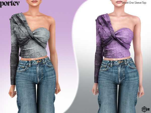 Sims 4 — Velvet One Sleeve Top by portev — new Mesh 6 colors