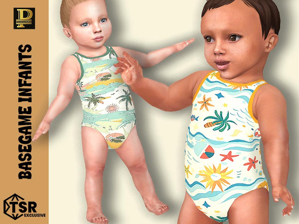 Sims 4 — Infants Beach Day Bodysuit by Pelineldis — Six bodysuits for infant girls with beach-related patterns.