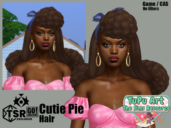 Sims 4 — GOAmazons_CutiePie_AccRecolor.package by GoAmazons — Long Afro hair with bangs and a bow in lovely Pinup style!