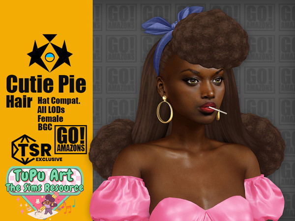 Sims 4 — GOAmazons_CutiePieHair.package by GoAmazons — Long Afro hair with bangs and a bow in lovely Pinup style!