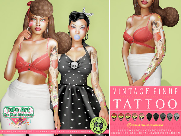Sims 4 — TuPu Art Collab Vintage Pinup V1 Tattoo by unidentifiedsims — 2 Colours