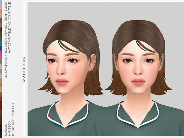 Sims 4 — Hansoom Hair by magpiesan — Bobbed hairstyle in 30 colors for Female.