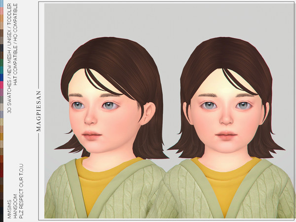 Sims 4 — Hansoom Hair for Toddler by magpiesan — Bobbed hairstyle in 30 colors for Toddler.