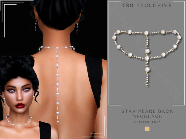 Sims 4 — Star Pearl Back Necklace by Glitterberryfly — Get a $6 discount on the Yearly VIP Subscription using code