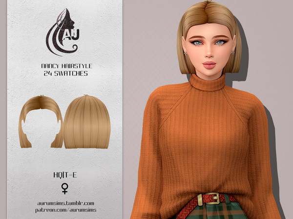 Sims 4 — Nancy - Hairstyle by Aurum — Maxis match bob hairstyle in 24 EA swatches for female teen-elder sims by Aurum for
