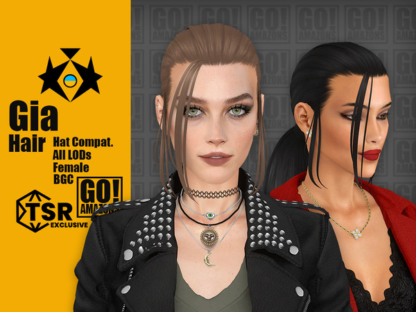 Sims 4 — Gia Hair by GoAmazons — Low ponytail hairstyle with strands for fem frame!