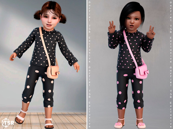 Sims 4 — Kim - Polka dot toddler set with bag by Garfiel — A playful two-piece toddler outfit featuring a long-sleeved