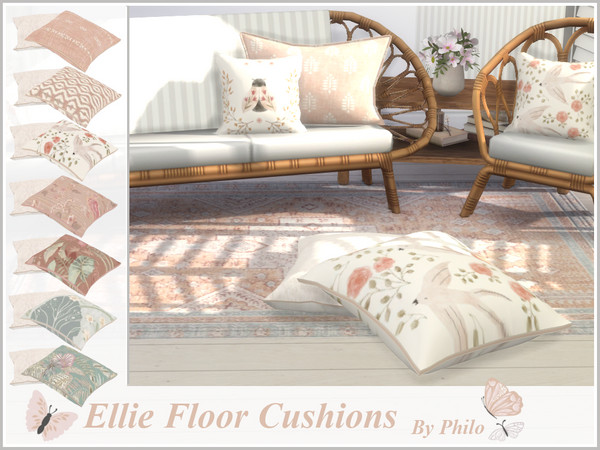 Sims 4 — Philo_Ellie Boho Floor Cushions by philo — Soft tone furnitures for boho chic an serene interiors. This set