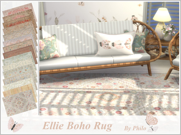 Sims 4 — Philo_Ellie Boho Rug by philo — Soft tone furnitures for boho chic an serene interiors. This set includes: - a