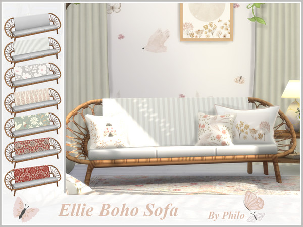 Sims 4 — Philo_Ellie Boho Sofa by philo — Soft tone furnitures for boho chic an serene interiors. This set includes: - a