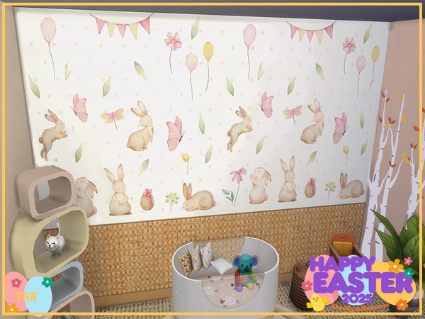 Sims 4 — TSR Happy Easter - Bunny by lavilikesims — A cute wall with basket weave on bottom and 3 wall with bunnies on,