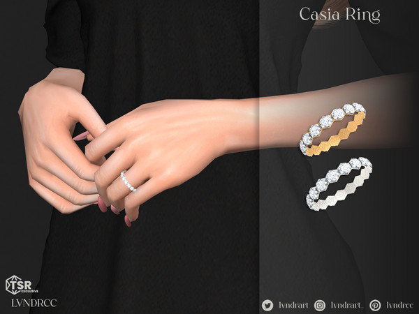 Sims 4 — Casia Ring by LVNDRCC — Band ring inlaid with brilliant diamonds, in gold and silver.