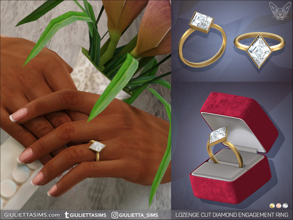 Sims 4 — Lozenge Cut Diamond Engagement Ring by feyona — Lozenge Cut Diamond Bezel Setting Engagement Ring comes in 3