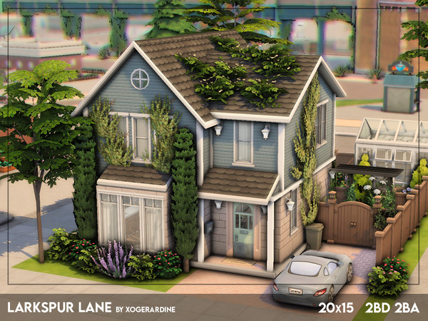 Sims 4 — Larkspur Lane (NO CC) by xogerardine — Wanted to build a cute, small family house with a tiny greenhouse in the