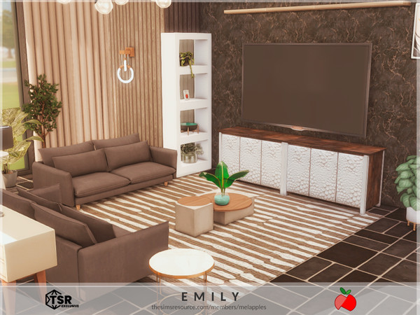Sims 4 — Emily - living by melapples — a dark and modern living room. enjoy!