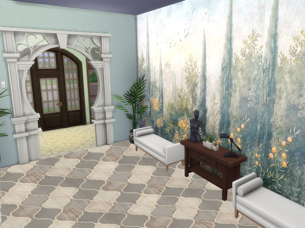 Sims 4 — Orange Groves Mural by lavilikesims — A 5 part mural looking over tall trees and oranges