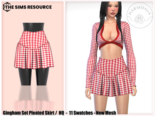 Sims 4 — Gingham Set Pleated Skirt by Harmonia — New Mesh