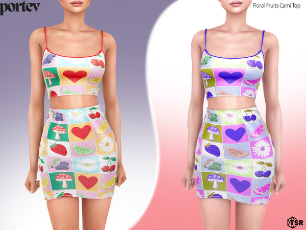 Sims 4 — Floral Fruits Cami Top by portev — new Mesh 7 colors