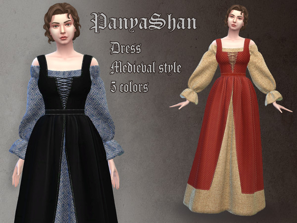 Sims 4 — Agnes Medieval Dress by PanyaShan — Medieval style dress, 5 colors