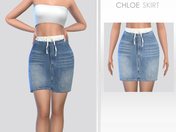 Sims 4 — Chloe Skirt by Puresim — Denim skirt for female sims