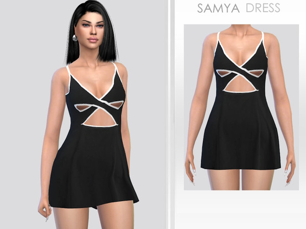 Sims 4 — Samya Dress by Puresim — Black and white dress for female sims