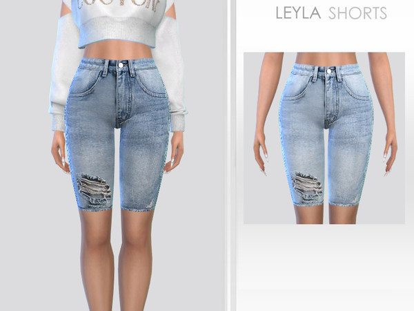 Sims 4 — Leyla Shorts by Puresim — Denim biker shorts in 2 swatches