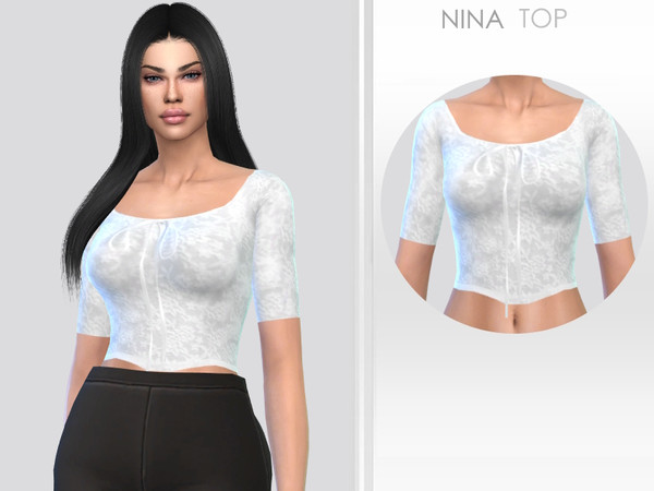 Sims 4 — Nina Top by Puresim — White lace top for female sims