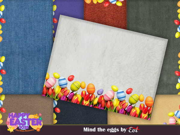 Sims 4 — Mind the Eggs by evi — Full of colour rugs with egg theme for both indoors and outdoors.