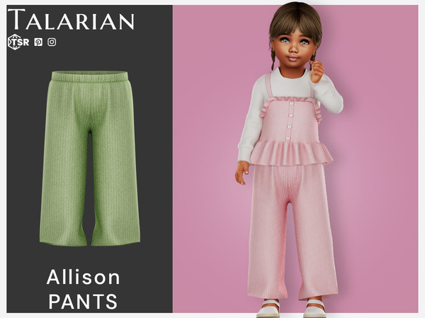 Sims 4 — Allison Pants by talarian — Wide-leg toddler pants with soft texture and relaxed fit Part of a set (see