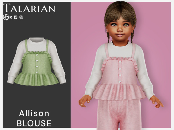 Sims 4 — Allison Blouse by talarian — Sweet toddler peplum blouse with ruffle details and heart buttons Part of a set