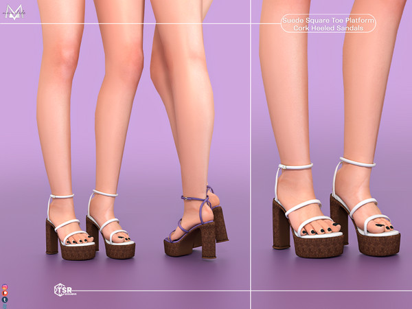 Sims 4 — Suede Square Toe Platform Cork Heeled Sandals S520 by Mermalade — New Mesh