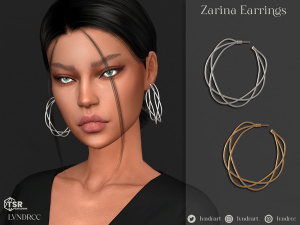 Sims 4 — Zarina Earrings by LVNDRCC — Modern triple hoops in soft shiny gold and silver, perfect for parties and as