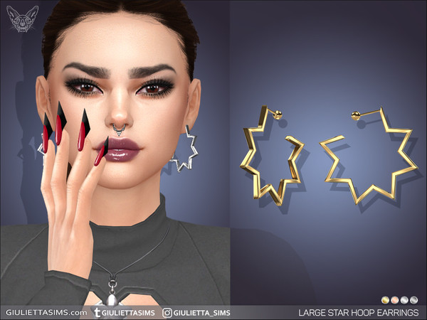 Sims 4 — Large Star Hoop Earrings by feyona — Large Star Hoop Earrings come in 4 colors of metal: yellow gold, white