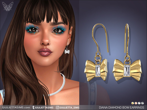 Sims 4 — Diana Diamond Bow Earrings by feyona — Diana Diamond Bow Earrings come in 4 colors of metal: yellow gold, white