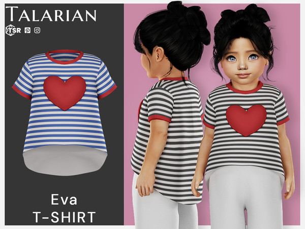 Sims 4 — Eva Tshirt by talarian — Striped short sleeve t-shirt with heart graphic, contrast neckline and cuffs, longer