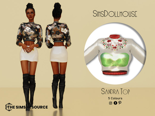 Sims 4 — Sandra Top by SimsDollhouse — Transparent long sleeve top over a sleeveless crop top. Transparent top has