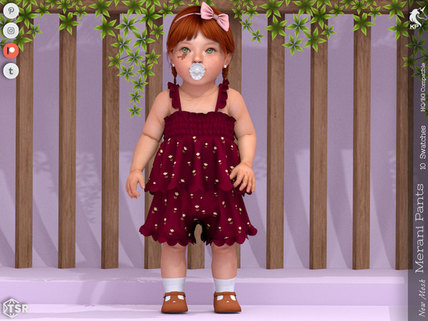 Sims 4 — Merani Pants- Infant by KaTPurpura — Floral print shorts with curved ruffle edges