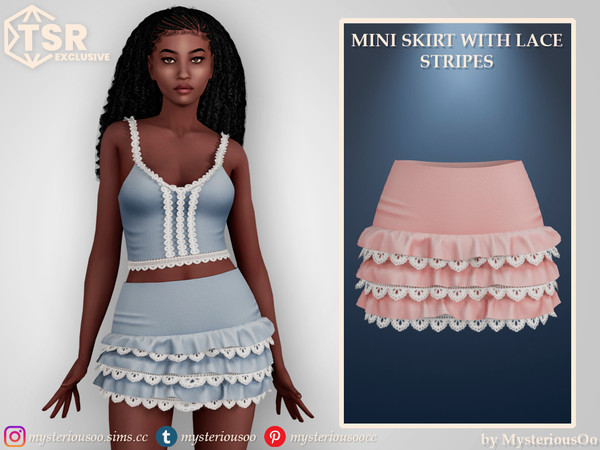 Sims 4 — Mini skirt with lace stripes by MysteriousOo — Mini skirt with lace stripes in 8 colors