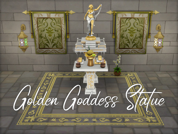 Sims 4 — Golden Goddess Altar & Statue (Requires For Rent) by Naunakht — The Golden Goddess Altar has a number of