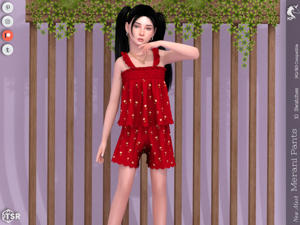 Sims 4 — Merani Pants- Child by KaTPurpura — Floral print shorts with curved ruffle edges