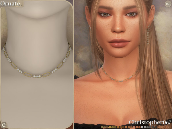 Sims 4 — Ornate Necklace by christopher0672 — This is an understated and chic diamond charm paperclip chain necklace. 21